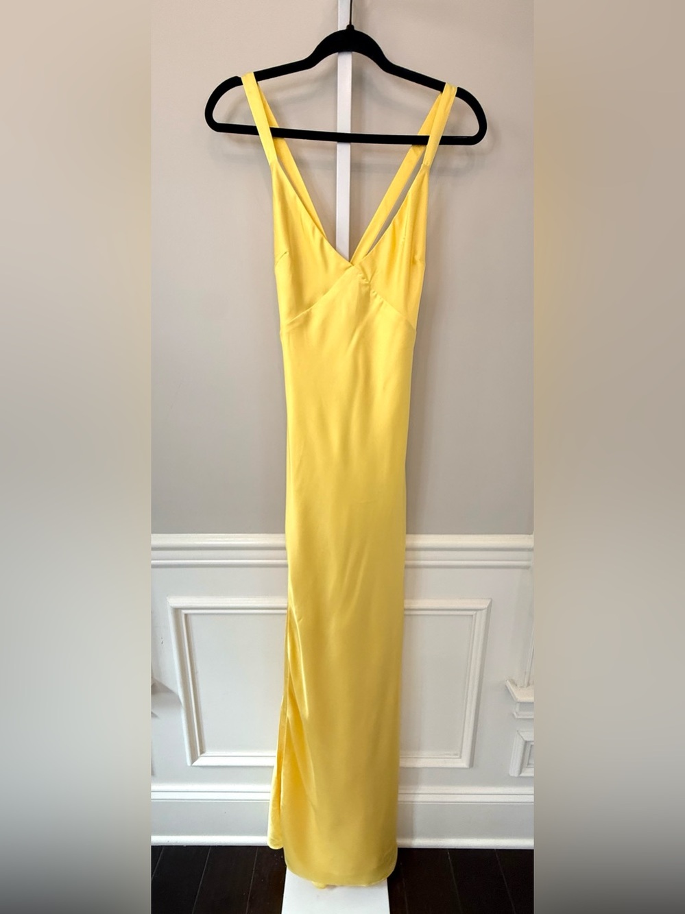 Show Me Your MuMu Anderson Yellow Satin Slip Maxi Dress Slit Size M - Picture 2 of 13